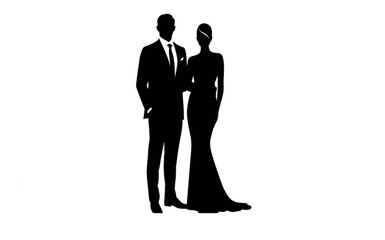 Elegant Couple Silhouette - Man in Suit and Woman in Evening Gown for Wedding Invitations, Anniversary Cards and Formal Event Designs,handmade