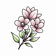 Pretty Pink Flowers Drawing, Floral Illustration
