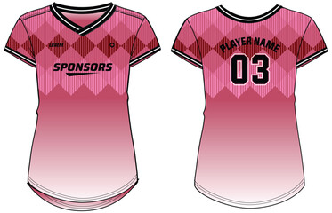Women Sports Jersey t-shirt flat sketch design illustration with abstract check pattern suitable for girls and Ladies for Volleyball jersey, Football, Soccer and netball, Sport uniform kit for sports