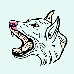 Howling Wolf Head Line Art Illustration