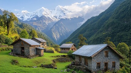 Stone Houses in a Himalayan Mountain Village