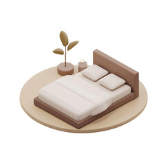 Isometric Wooden Bed Illustration on a Transparent Background