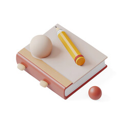 3D Orange Notebook with Pencil on a Transparent Background