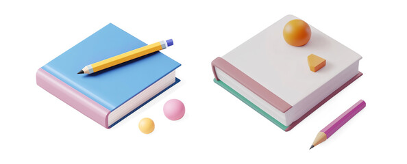 3D Orange Notebook with Pencil on a Transparent Background