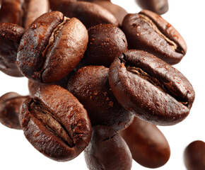 Obraz premium Coffee beans falling in rustic kitchen food natural light