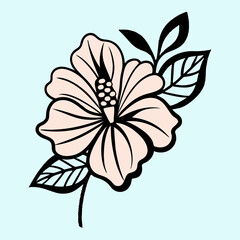 Pink Hibiscus Flower Line Art Illustration