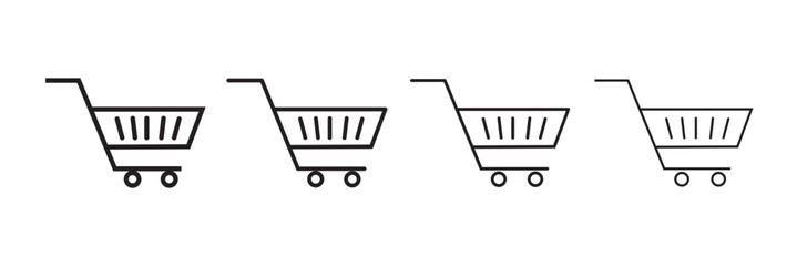 Shopping cart icon set. Shopping trolley in outline. Web cart in line. Shop symbol in black. Trolley icon. Stock vector illustration.A simple line art illustration of a shopping cart
