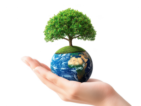 Protecting our planet a hand holding earth with a tree
