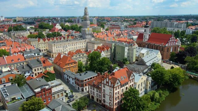 city ​​architecture europe drone flyover old town Opole Poland