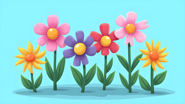 a group of colorful flowers on a blue background