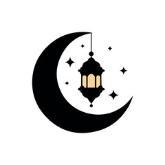 a crescent moon and a hanging lantern perfect for Ramadan