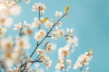 Blossoming Cherry Blossoms Against Clear Blue Sky Highlight Spring Serenity