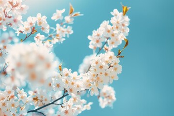 Delicate Cherry Blossoms Blooming Against a Vivid Blue Sky in a Serene Springtime Scene