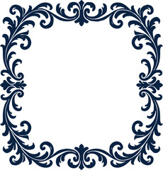 Frame with floral elements dark blue ornate arabesque frame, isolated on white, vector