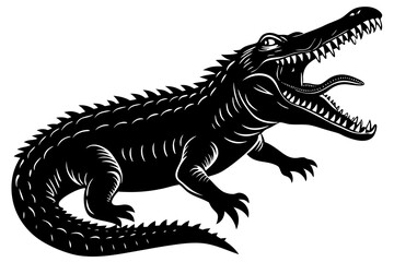 Aggressive black and white crocodile illustration