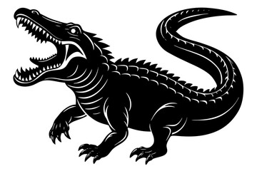 Aggressive black and white alligator illustration
