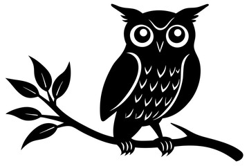Black and white owl silhouette on branch