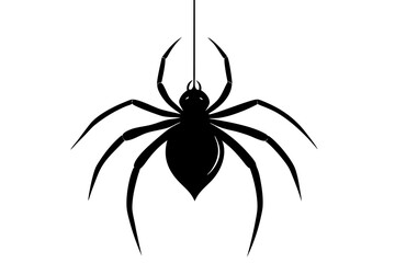Silhouette of a hanging spider on white background