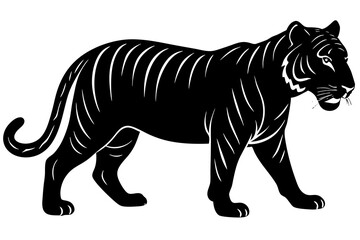 Black and white silhouette of a tiger