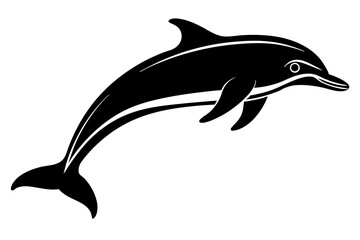 Black and white silhouette of a leaping dolphin