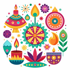 Diwali Festive Rangoli Fireworks Traditional Sweets Ethnic Motifs Vector
