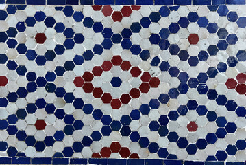 Moroccan Islamic mosaic tiles in Marrakesh, Morocco