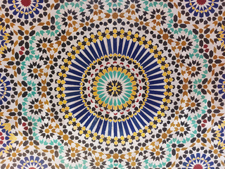 Moroccan Islamic mosaic tiles in Marrakesh, Morocco