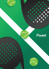 Padel court top view with rackets and balls. Sport background concept in flat vector illustration.