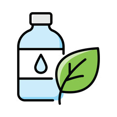 Bottle of water with a green leaf suitable for ecofriendly products, hydration campaigns, sustainable living concepts, natural beauty products.
