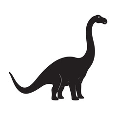 Silhouette of Long-Neck Dinosaur Standing on White Background Illustration