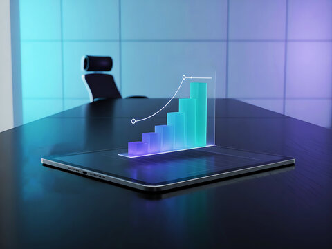 Modern tablet displaying upward trending business graph - Powered by Adobe