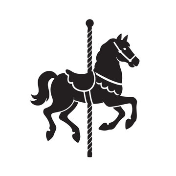 Vintage Carousel Horse Icon with Pole in Classic Amusement Style