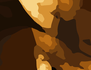 Naklejka premium camouflage-style abstract pattern in earthy brown and orange tones. The design includes irregular, fluid shapes in varying shades, Burnt orange, Sienna, Tan, Chocolate brown, Dark coffee black wall