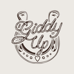 Giddy Up Horseshoe Western Typography Design