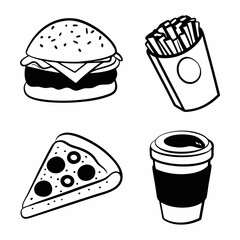 Vector hand drawn food emblems and illustrations. Fast Food set. stock illustration.
