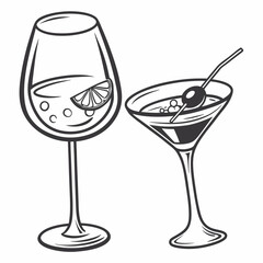 Various glasses filled with colorful alcoholic cocktails on a white background, perfect for a party or celebration