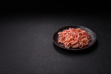Food, dried squid in shavings or chopped as snacks or jerky. Snack dried squid for beer