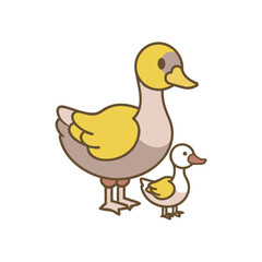 Cute cartoon duck family with parent duck and baby duck