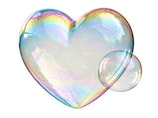 Beautiful heart shaped bubble reflects light in vibrant colors, creating mesmerizing display of soap and bubble artistry