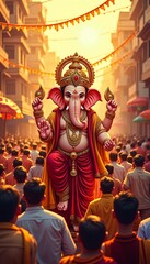 Fototapeta premium Lord Ganesha Procession at Sunrise