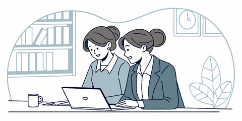 Two Businesswomen Working Together on Laptop