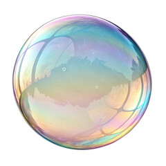 Colorful soap bubble reflects serene landscape, showcasing vibrant hues and delicate patterns that evoke sense of wonder and joy