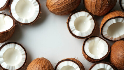 Coconut close up background.Top view.