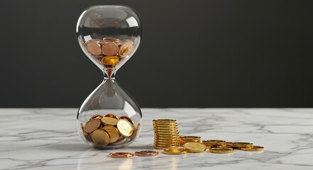 Time is Money Hourglass Filled with Gold Coins Representing Financial Investments and Wealth Management