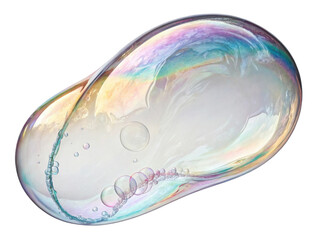 Colorful soap bubble floats gracefully, reflecting light and creating mesmerizing display of colors