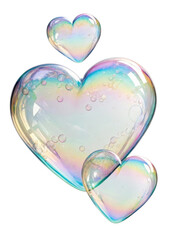 Beautiful soap bubbles in heart shapes float gracefully, reflecting colors and creating joyful atmosphere