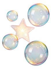 Bubbles float gracefully around glowing star, creating whimsical and enchanting atmosphere filled with joy and wonder