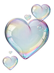Collection of colorful soap bubbles in heart shapes creates whimsical and joyful atmosphere. iridescent colors reflect light beautifully