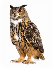 Owl sitting on white background, no shadow