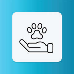 Icon of a hand holding a paw, symbolizing pet care, safety, and animal support.